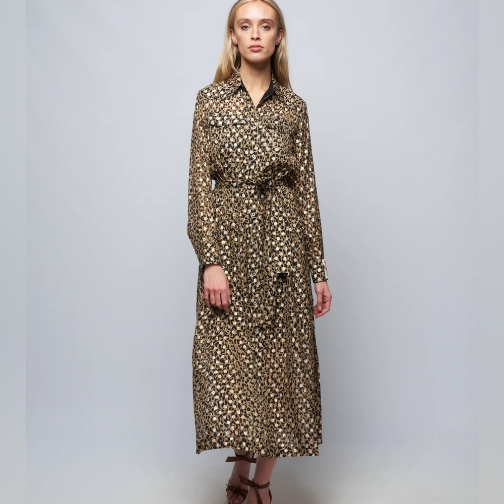 Women's shirt dress with animal print and gold fil coupé Golden Goose